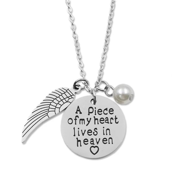 A Piece of My Heart Lives in Heaven 18k Gold Wing Necklace